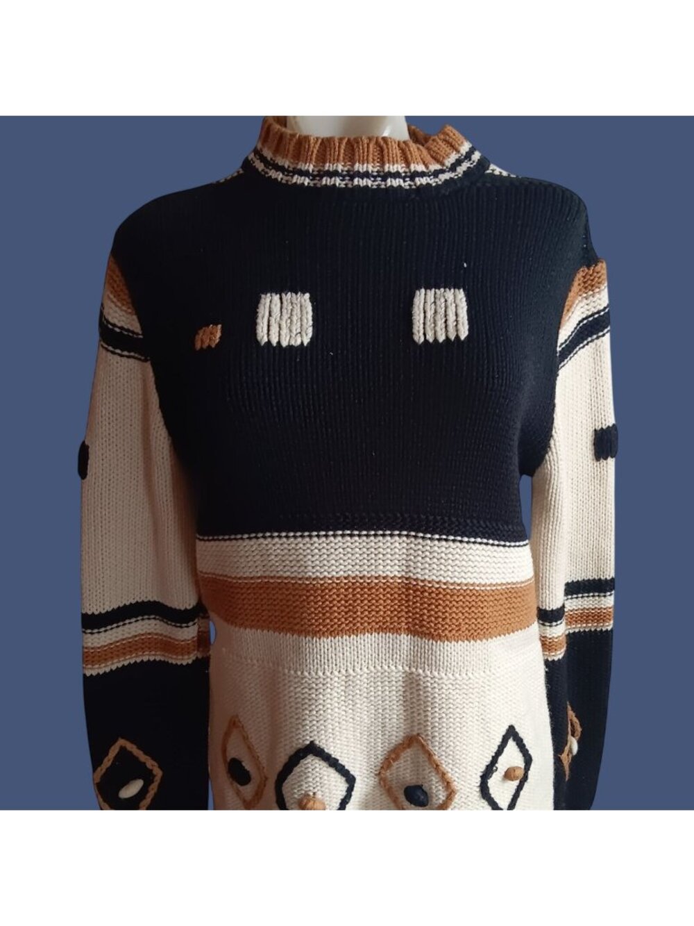 Ski Bunny Vintage Women's Large Sweater 1970's Groovy Boho Long Sleeve Knit